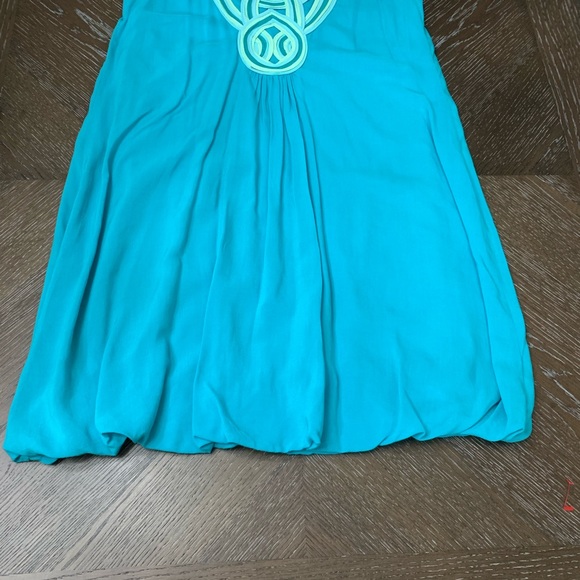 Vintage Zara Basic turquoise sleeveless embroidered neckline mini bubble dress - Picture 6 of 6